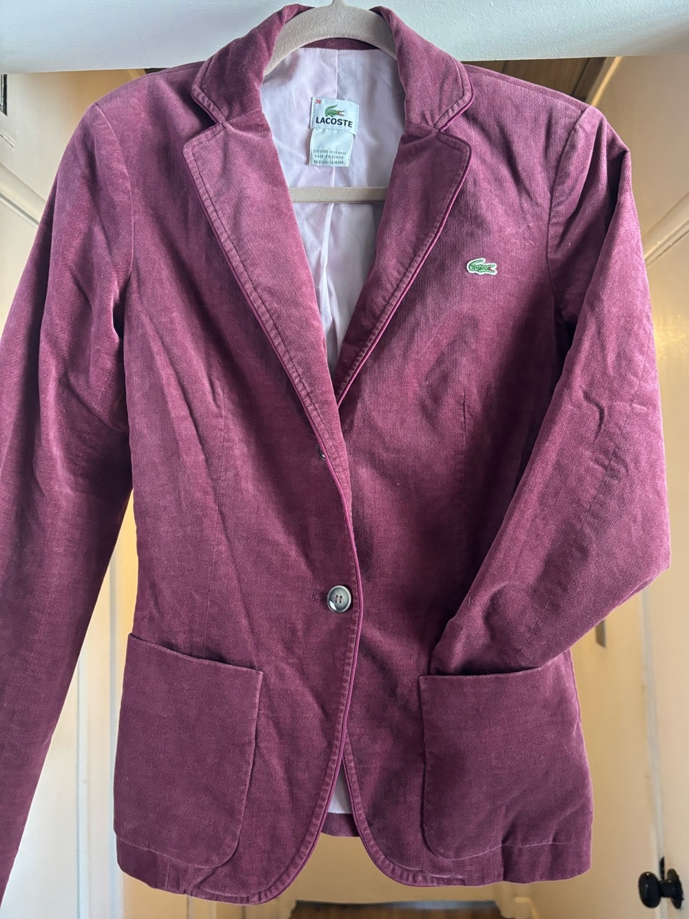 Lacoste Women's Maroon Corduroy Blazer with Green Croc Logo